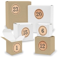 Adventskalender zum Füllen 24x Quader Würfel gemischt WEISS / BRAUN + Sticker (V03 Z11)