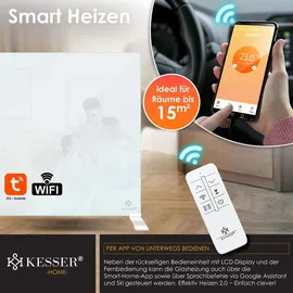 Kesser KESSER® Infrarotheizung Glaskonvektor Glasheizung Energiesparend 2in1 Standgerät & Wandmontage Elektroheizung mit Erkennung Offener Fenster + Fernbedienung & App-Steuerung Thermostat Heizpaneel