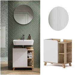 Vicco Badmöbel-Set Karen, Sonoma Weiß, moderne Badezimmerserie, 2 Farben, Waschtischunterschrank, Badspiegel