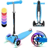 fun pro ONE Roller, Kinder, Dreirad-Kinderroller, Tretroller für Jungen & Mädchen ab 3 Jahre, Kinderscooter mit LED-Räder, Mini Rol... - Blau