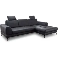 CAVADORE Ledergarnitur Benda / Großes Ecksofa mit XL-Longchair rechts & Federkern / Inkl. Sitztiefenverstellung & Kopfstützen / 284 x 87 x 175 / Echtleder: schwarz