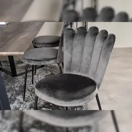 VCM MarinaGRBL Essgruppe Esstisch El Holz dekor grau und 6 Limhamn Esszimmerstühle Velour grau.