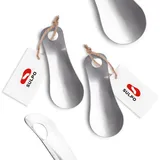 SULPO 2er Pack 12cm Stabil Schuhlöffel aus Edelstahl - Schuhlöffel Klein - Schuhlöffel Metall mit Aufhängeloch - Schuhanzieher - Mini Schuhlöffel - Reiseschuhlöffel - Shoe Horn