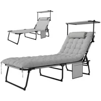 Outsunny Sonnenliege klappbar Gartenliege mit Dach Matratze, Liegestuhl mit