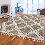 Teppich-Traum Moderner Hochflor Teppich • legeres 3D Orient Rautenmuster in Creme beige, 140x200 cm