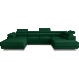 Sofnet Wohnlandschaft Caris U mit Schlaffunktion und einstellbare Kopfstützen, Ecksofa mit zwei Bettkästen, Couch, Sofa, Bettsofa (Grün (Kronos 19), Ecksofa Links)