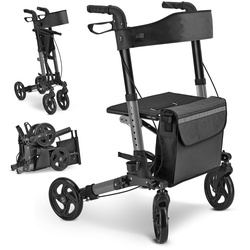 Juskys Rollator Vital faltbar, leicht & höhenverstellbar aus Aluminium bis 130 kg mit Sitz Schwarz