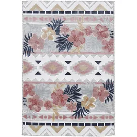 carpetfine Teppich CARPETFINE "Deja 101", bunt (multi), B:120cm H:4mm L:170cm, Polypropylen, Teppiche, Teppich, robustes Flachgewebe, Floral Palmenblätter, In- und Outdoor, Läufer