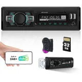 DAB/DAB+ Plus Autoradio Bluetooth 5.0 FM 7 Farbenmit 1 Din mit Bluetooth Freisprecheinrichtung, Single DIN Radio Stereo mit USB/32G SD Karte/MP3-Player, Unterstützung Audio Recording Digital Radio