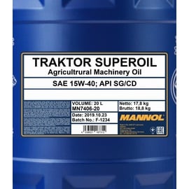 Mannol Traktor Superoil 15W-40 7406 20 l