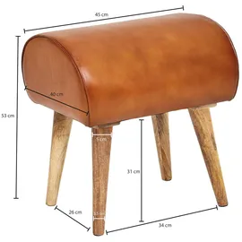 FineBuy Sitzhocker 45x53x40 cm Braun Echtleder Holzhocker Massiv Lederhocker