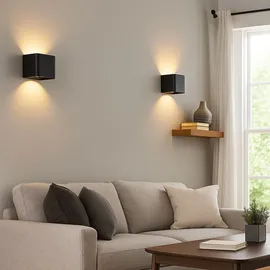 GLOBO Wandleuchte schwarz Akku Magnet USB verstellbar, 1x LED 1W 50Lm warmweiß, LxBxH 10,1x10,1x8 cm, 2er Set