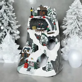 Wellhome Weihnachtsdorf zur Dekoration mit LED-Lichtern und Bewegung 19,6x17,7x30,1cm