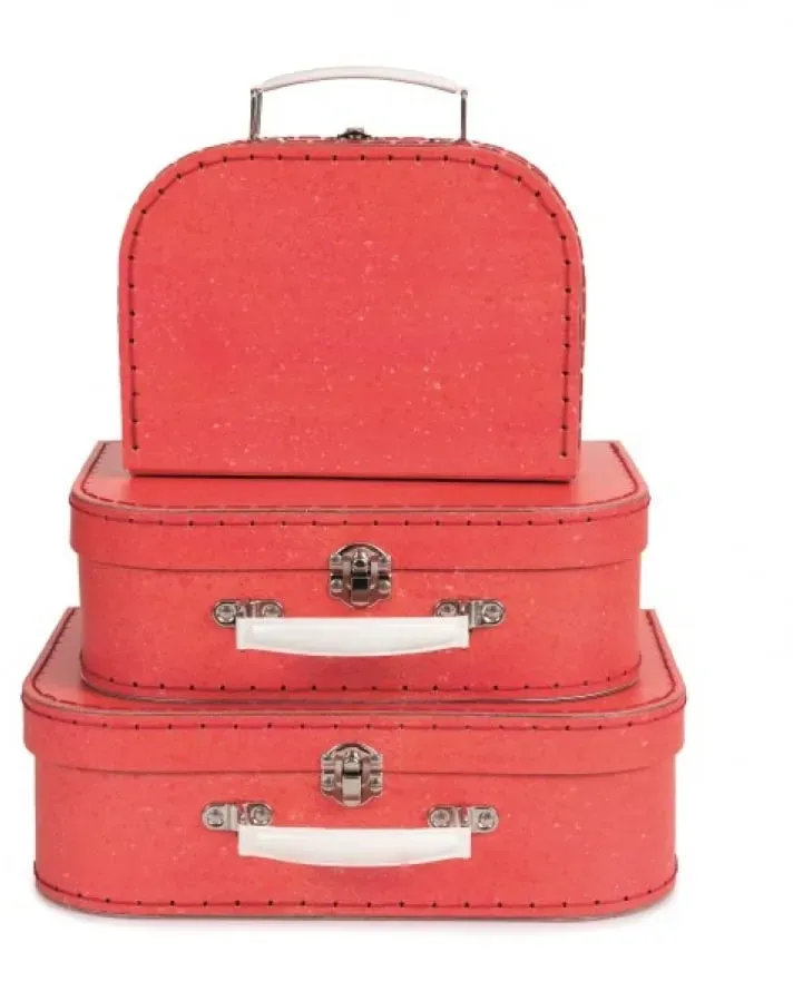 Spielkoffer Set 3er-Set aus Pappe 29x20x9 cm Rot - Egmont Toys Kofferset - Robuster Griff, kindgerechtes Design, leicht