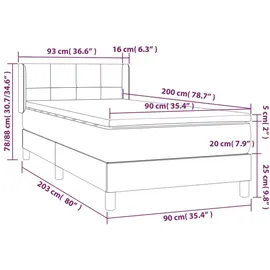 vidaXL Boxspringbett 90 x 200 cm Dunkelgrau