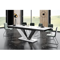 designimpex Esstisch Design Tisch HEU-111 Weiß / Schwarz Hochglanz ausziehbar 160 bis 256cm schwarz|weiß