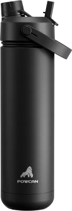 POWCAN by Meoky Sport-Trinkflasche mit zwei Öffnungen 26 Unzen (ca. 770 ml) mit Tragegriff – Schwarz