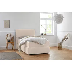Boxspringbett ANDAS "Jenson", beige, B:128cm L:225cm, Struktur weich (85% Polyester/15% Nylon), Komplettbetten, Boxspringbett, in 4 Farben, 4 Breiten, 3 Matratzenarten in 2 Härtegraden, Topper