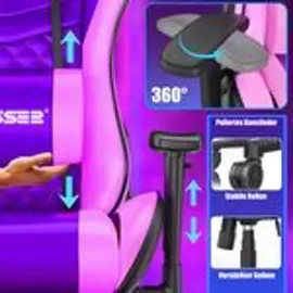 Kesser KESSER® Gaming Stuhl Ergonomisch Bürostuhl mit Kopfstütze & Lendenkissen Racing Gamer Stuhl 150kg belastbar Armlehne 360° Drehbarer Schreibtischstuhl Gaming Chair + Gummi-Rollen