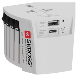 SKROSS »2-Pol Weltreiseadapter mit 1 x USB und 1 x USB C« Reiseadapter