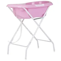 Chipolino Babybadewanne Ständer Noemi klappbar, Ablauf, Ablagefächer, ab Geburt rosa