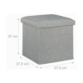 Relaxdays Sitzhocker mit Stauraum, faltbar, weich gepolstert, eckig, Stoff, Sitzwürfel, HBT: 37 x 37,5 x 37,5 cm, grau