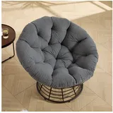 Odikalo Chaiselongue Relaxsessel Gartenstühle Gartenliege Sonnenliege mit schlaffunktion, Komfortabler ergonomischer Papasan-Sessel aus Korbgeflecht–um 360° drehbarer Rattan-Sessel für Innen-und Außenbereiche mit weichem dickem Polster ideal für Wohn- Schlaf-und Lesezimmer (braunes Gestell mit beigem Polster) grau