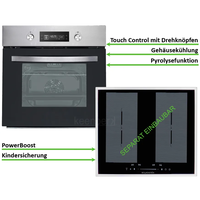 HERDSET autark INDUKTION + PYROLYSE Einbaubackofen + Induktionskochfeld 60cm NEU