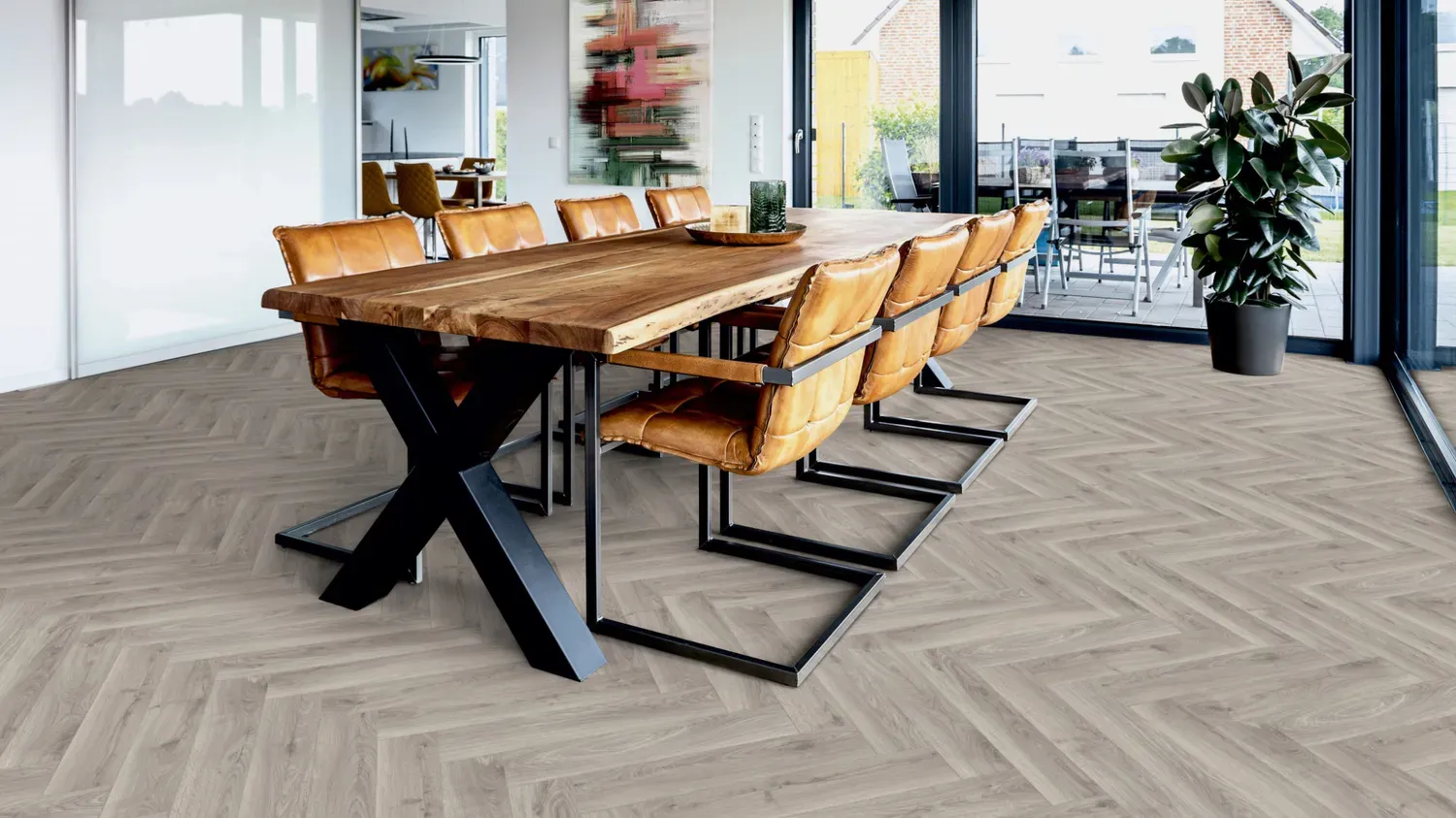 ter Hürne Herringbone Edition Laminat gealtert Fischgrät Iko Premium-Laminatboden Eiche Atelier 630x126x10 mm