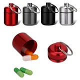 ASTER 4 Stück Metall Pillendose Klein Tablettendose Schlüsselanhänger, Mini Kapsel Pillenbox Wasserdichter Tablettenbox, Tragbare Tablettendose für Reise Camping Angeln Speicherung(4 Farben)