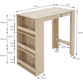 ML-Design Bartisch mit 3-stufigem Regal, Sonoma-Eiche, 117x106x57cm viel Stauraum,