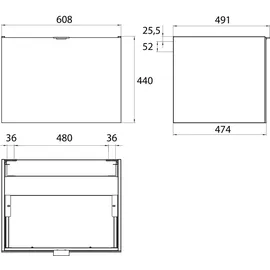 EMCO Waschtischunterschrank 608 x 44 x 47,5 cm Schwarz