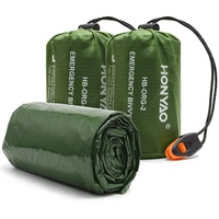 HONYAO Notfalldecke Schlafsack, Survival Biwaksack Erste Hilfe Rettungsdecken Wasserdicht Notfallzelt Ultraleicht Hitzeabweisend Kälteschutz mit Signalpfeifen, für Outdoor Camping Wandern 2 Stück