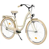 MILORD Damenfahrrad Citybike Komfort Retro Bike Hollandrad Vintage Fahrrad, 26, 28 Zoll, 3-Gang (Creme-Braun, 28 Zoll)