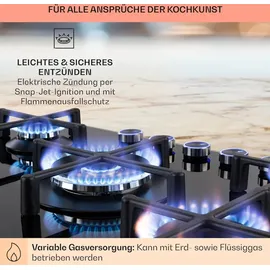 Klarstein Gaskocher 5-Flammig, 11,5kW Einbau-Gaskocher für Innenbereich, Edelstahl-Gaskocher für Wohnmobil, 5-Flammiger Gaskocher, Fünf Brenner Gasherde,