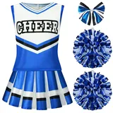 Spooktacular Creations Cheerleader-Kostüm für Mädchen, süßes Cheerleading-Outfit, blau-weiße Cheer-Uniform für Halloween Dress Up und Rollenspiele-L