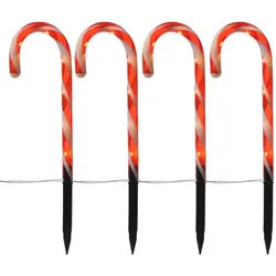 LED Zuckerstangen Gartendeko Weihnachtsbeleuchtung Batterie Timer 4St.