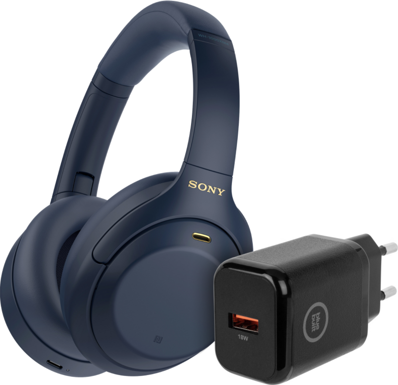 Sony WH-1000XM4 Blau + BlueBuilt Quick-Charge-Ladegerät mit USB-A-Port 18 W Schwarz