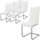 ML-Design Esszimmerstühle 6er Set, Weiß, Schwingstuhl, Freischwinger Stuhl mit hoher Rückenlehne, Ergonomische Küchenstühle aus Kunstleder & Metall, Moderner Polsterstuhl für Esstisch & Wohnzimmer