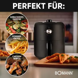 Bomann Bomann® Heißluftfritteuse mit 360° Air-Flow | Öl- und fettfreies Frittieren | Airfryer 80°C - 200°C | Heissluftfritteuse 2,5L | Air Fryer mit Abschaltautomatik & Überhitzungsschutz | FR 6076 H CB