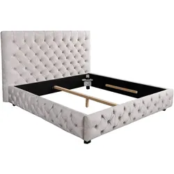 riess-ambiente Doppelbett PARIS - 160x200cm champagner beige Samt Chesterfield Polsterbett