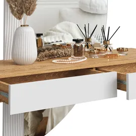 Vicco Schminktisch Melisa 120 x 161 cm Eiche Weiß LED-Spiegel Schublade modern