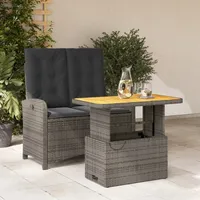 VidaXL 2-tlg. Garten-Essgruppe mit Kissen Grau Poly Rattan