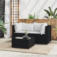 vidaXL Polyrattan Lounge-Set 3-tlg. schwarz inkl. Kissen 319731