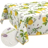 Tischdecke aus Stoff Textil abwaschbar Tischwäsche Tischtuch Baumwolle Polyester Lemon Rund 140cm In-/Outdoor Tischdecke
