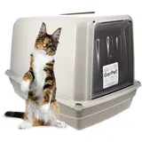 GarPet Katzenklo mit Deckel Katzentoilette XXL große Katzenklo Haubentoilette grau inkl. Aktivkohlefilter Katzen Klo geschlossen