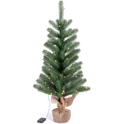 IC WINTERWORLD Künstlicher Weihnachtsbaum "LED-Tannenbaum, künstlicher Christbaum", grün (grün, natur), H: 90cm bis, Weihnachtsbäume, Weihnachtsdeko mit Jutebeutel um den Betonfuß, Batteriebetrieb