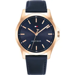 Quarzuhr TOMMY HILFIGER "BRUCE", dunkelblau, Armbanduhren, Herren, Armbanduhr, Herrenuhr, Lederarmband, analog