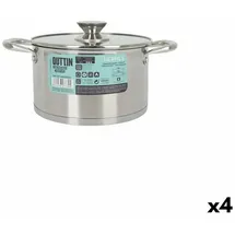 Quttin Topf mit Glasabdeckung Quttin Hermes Stahl 3 L (4 Stück)