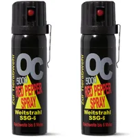 2 Stück Pfefferspray mit Metallclip - EXTRA STARK - OC 5000 SSG-6 Weitstrahl 63 ml zur Selbstverteidigung hochwertiges KO Spray mit Federdeckel